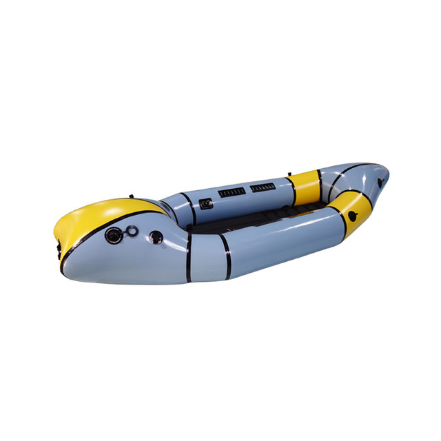 TPU whitewater packraft with self-bailing drain holes for river rafting